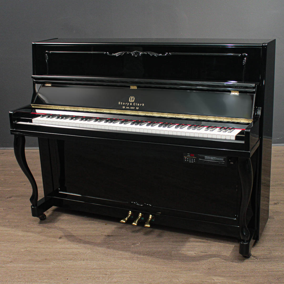Story & Clark Player Upright Piano 46'' Decorator Polished Ebony | Upright  Pianos
